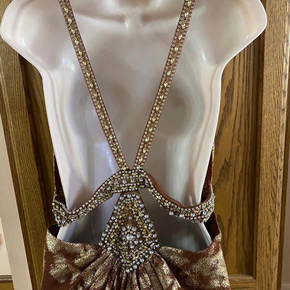 La Femme Dresses La Femme Brown Gold Gown With Rhinestones Size 12